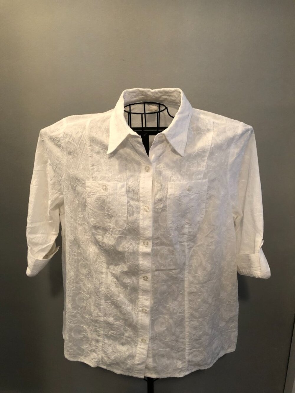 CJ Banks Christopher & Banks X 3/4 Sleeve White Blouse 23" Pit to Pit #JS